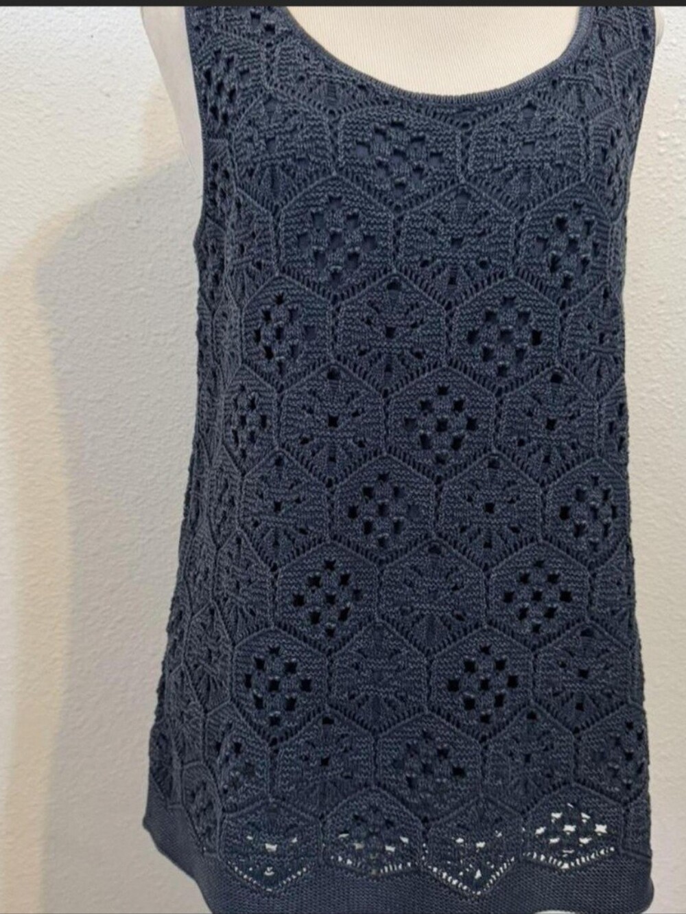 J. Jill Navy Crochet Knit Tank Top